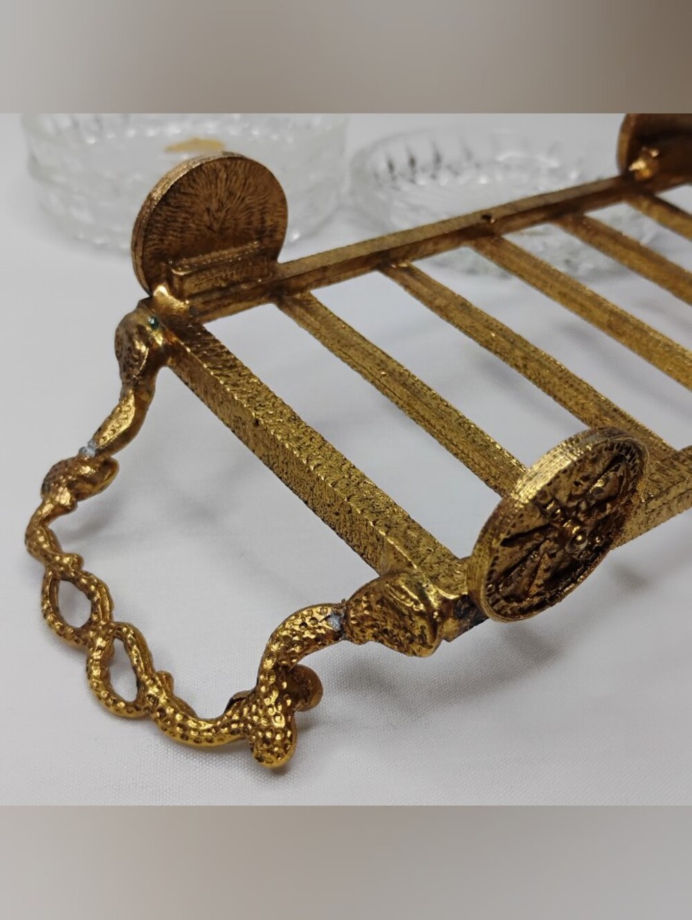 Vintage Bohemia Glass Czechoslovakian Crystal Coasters Set With Gold Plated Cart - Picture 7 of 16